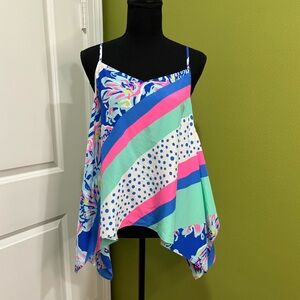 Lilly Pulitzer Alora Silk Engineered Coastal Retreat Handkerchief Tank T…